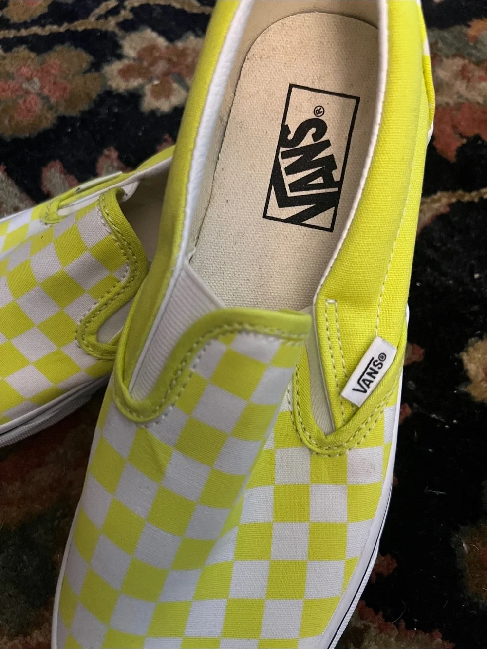 Vans Neon Yellow Checkerboard Slip-On Sneakers Womens 9.5 Men 8 NWOB